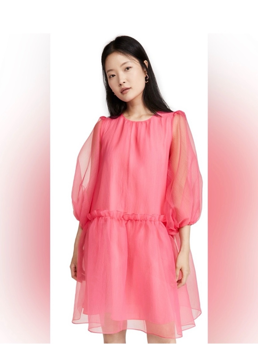 Cynthia Rowley Hot Pink Puff-Sleeve Chiffon Dress